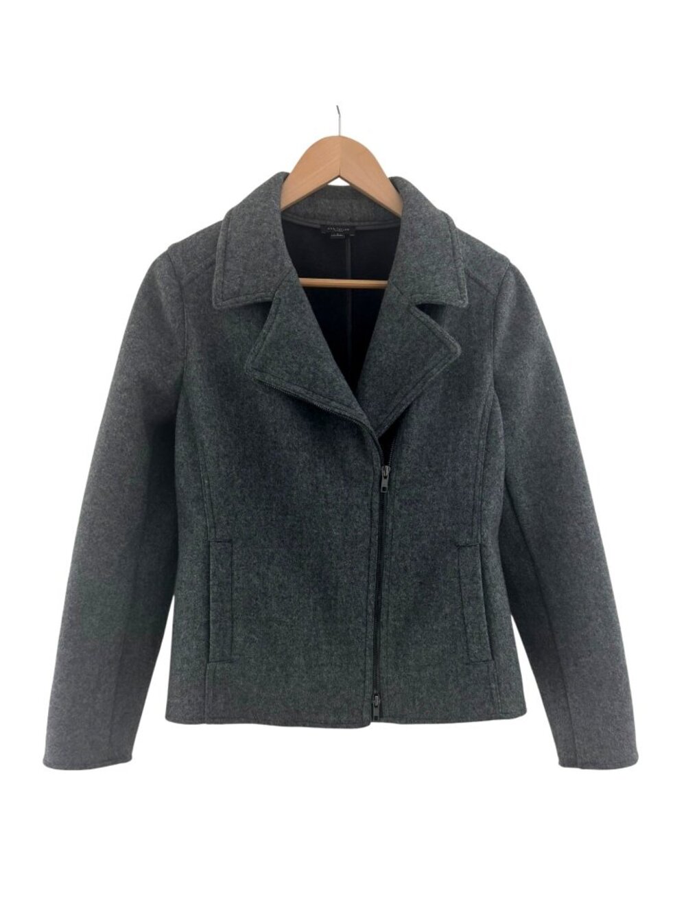 Ann Taylor Gray Heavy Knit Moto Jacket Coat Pockets Size 10 Fall Winter Zip